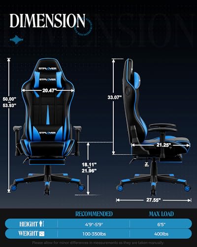 GTPLAYER Gaming Chair with Speakers, Video Game Chairs with Footrest, PC Gamer Chairs for Adults - Padded High Back Ergonomic Reclining Silla Gamer