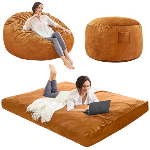 Bean Bag Chairs for Adults - Giant Bean Bag Chair Convertible Bean Bag Bed - Beanbag Chair with Micro Fiber Cover/Furniture Foam Filler