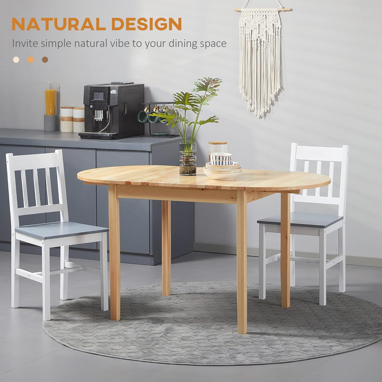 55" Solid Wood Kitchen Table, Drop Leaf Tables for Small Spaces, Folding Dining Table, Natural