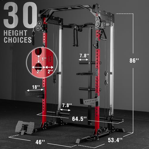 Mikolo Power Cage, 2000LB Squat Rack, Dual Pulley Cable Crossover System, Multi-function Free Weight Home Gym Workout Machine with Attachments