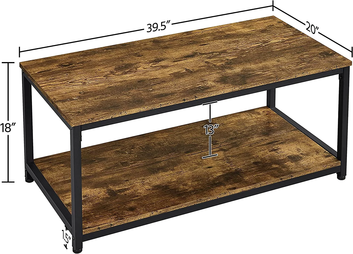 Industrial Living Room 3-Piece Table Sets - Includes Coffee Table & Two End Sofa Side Tables, Wood Home Accent Furniture, Easy Assembly, Rustic Brown