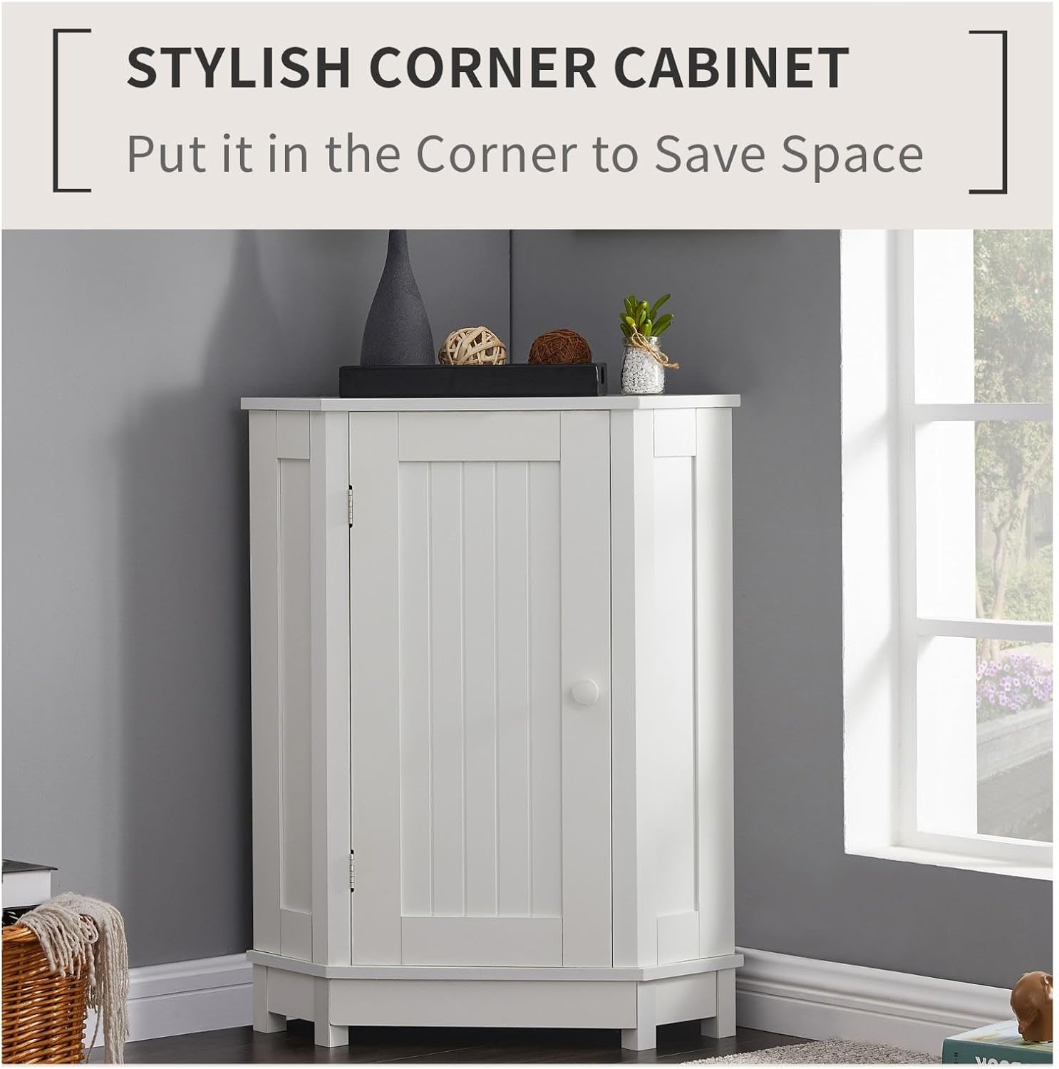 Stylish White Corner Cabinet with Adjustable Shelves, Space-Saving Design, Ideal for Bathroom, Living Room or Dining Room