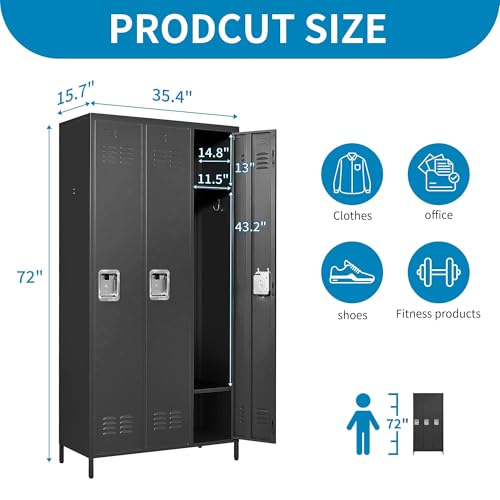 6 Doors Metal Lockers for Employees 72" H Storage Cabinet Lockable Locker with Shelves Steel Storage Locker for Gym School Office Home Requires