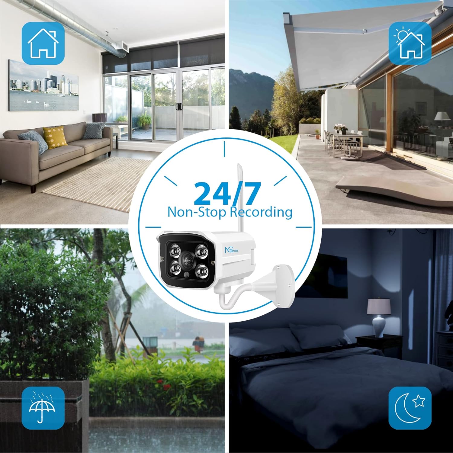 Wireless Security Camera System with 1TB Hard Drive/Two-Way Audio, NGTeco 4Pcs WiFi Video Surveillance Cameras