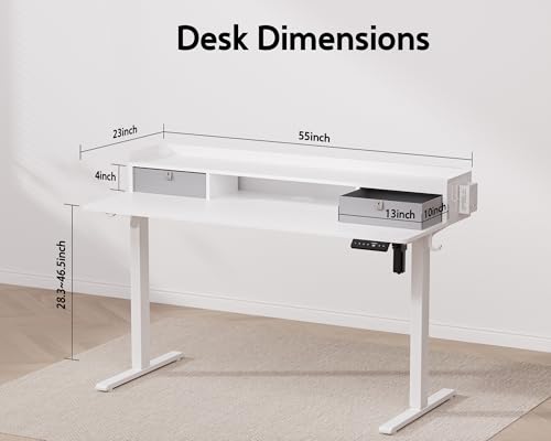 48x24 Inches Electric Standing Desk with 2 Drawers, Height Adjustable Stand up Desk for Home Office, Ergonomic Sit to Stand Table with Storage Shelf