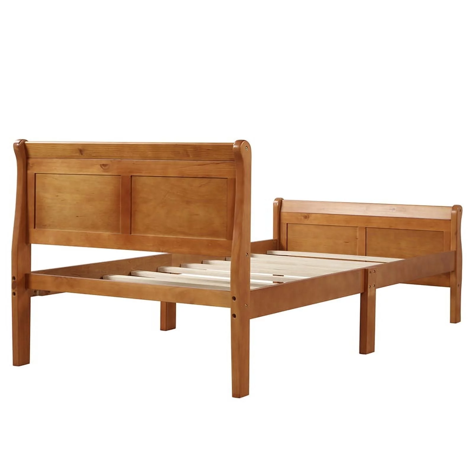 CRO Decor Wood Platform Bed Twin Bed Frame Mattress Foundation Sleigh Bed-Oak