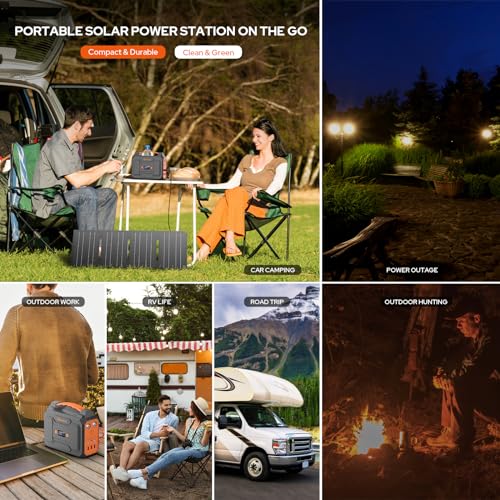 Portable Power Station with Foldable 40W Solar Panel, 100W Solar Powered Generator with Panels