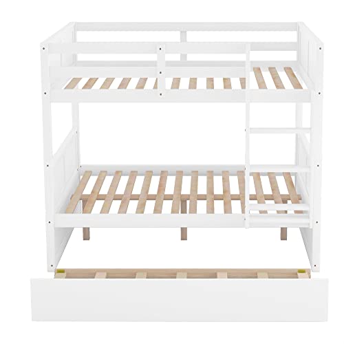 SOFTSEA Twin Over Full Bunk Bed with Slide, Solid Wood Bunk Beds with Stairs for Kids