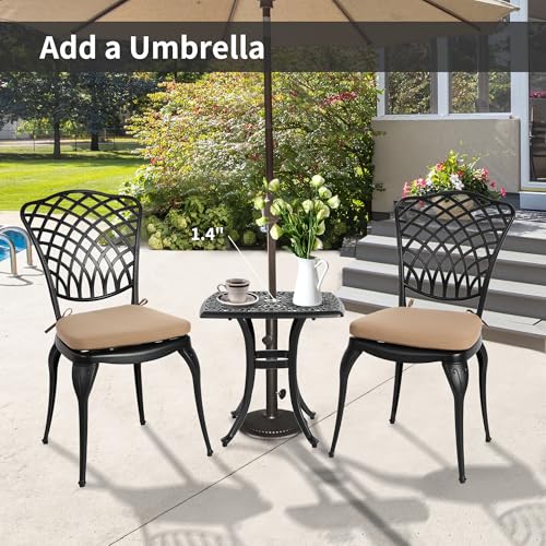 HOMEFUN Bistro Table and Chairs Set of 2 Outdoor 3 Piece Patio Set, Rose Pattern Cast Aluminum Bistro for Garden Balcony