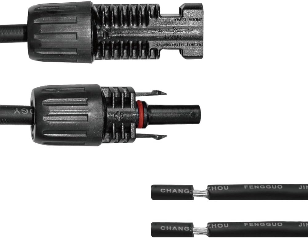Renogy 40Ft 10AWG Male&Female Extension Cables Solar Panel and Controller Connector Adaptor Wire, Black Pack of 2