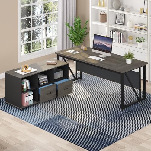 Tribesigns 63 inches Executive Desk and 47" lateral File Cabinet