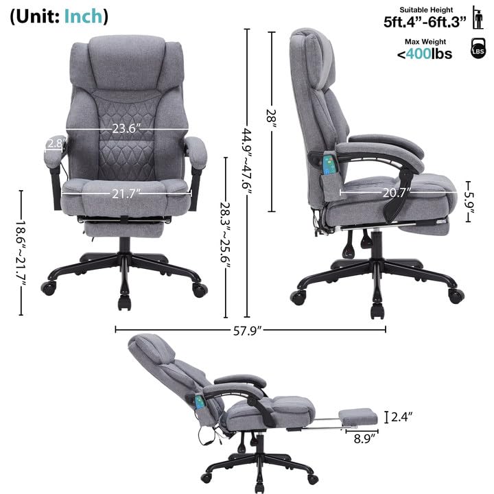 Massage Office Chair with Heat,Reclining Office Chair with Foot Rest,6 Points Vibration Home Desk Chairs for Heavy People 400lbs