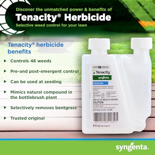 Syngenta Tenacity Herbicide - Pre-Emergent and Post-Emergent Weed Control, 8-oz. Liquid Weed Killer for Lawns and Turf Grasses
