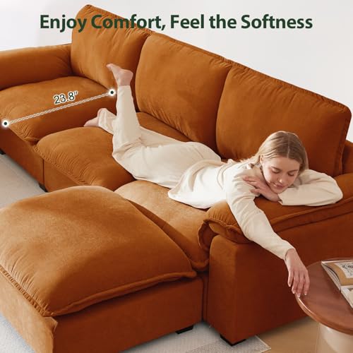 Cloud Couch Sectional for Living Room L Shaped Couch Modular Sectional Sofa Chenille Fabric for Apartment Ivory Beige