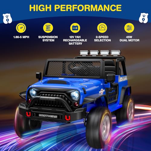 L8 2 Seater Ride On Car, 12V Kids Electric Car w/Remote Control, 4-Wheel Suspension, Bluetooth Speaker, Multi Music Modes, 3 Speeds, LED Lights