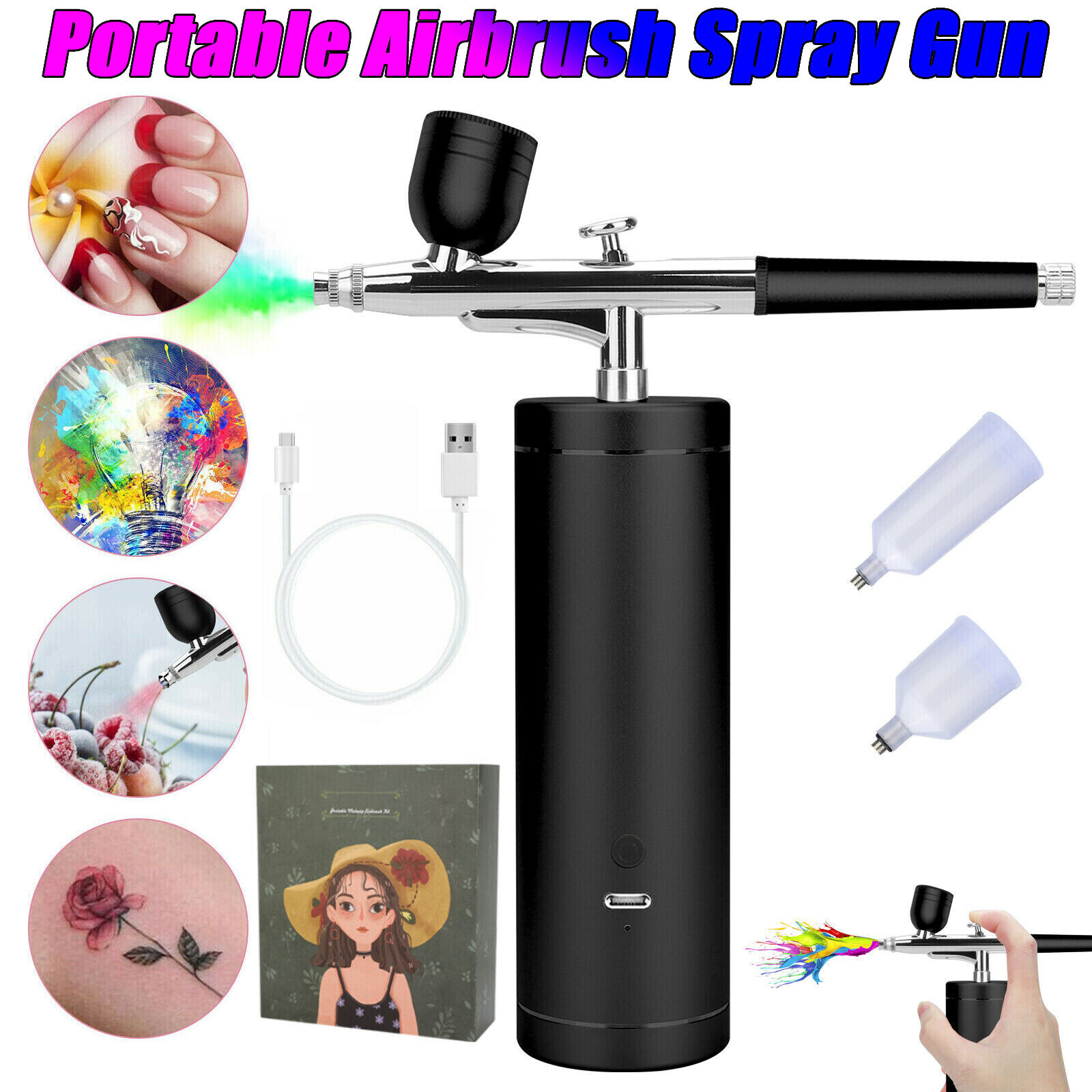 Mini Airbrush Compressor Kit Spray Gun Air Brush Nail Art Tattoo Paint Tool Set
