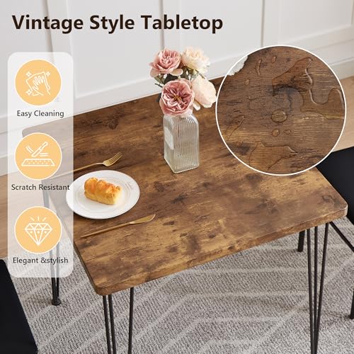 VECELO Kitchen Dining Room Table Set with 2 Chairs for Small Space, Apartment,Metal Steel Frame