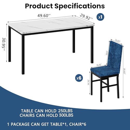 Recaceik Dining Table Set for 6, Faux Marble 7 Piece Dining Table Set with Chairs