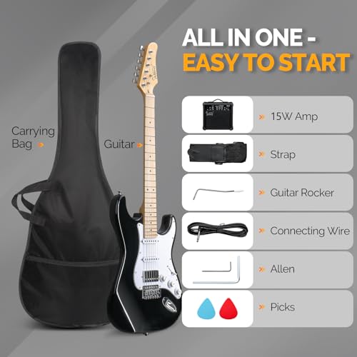 GLARRY Electric Guitar, 39" Full Size Electric Guitar Kit with HSS Pickup Coil Split for Beginner, 20W Amp and Accessories Pack Guitar Bag (Sunset)