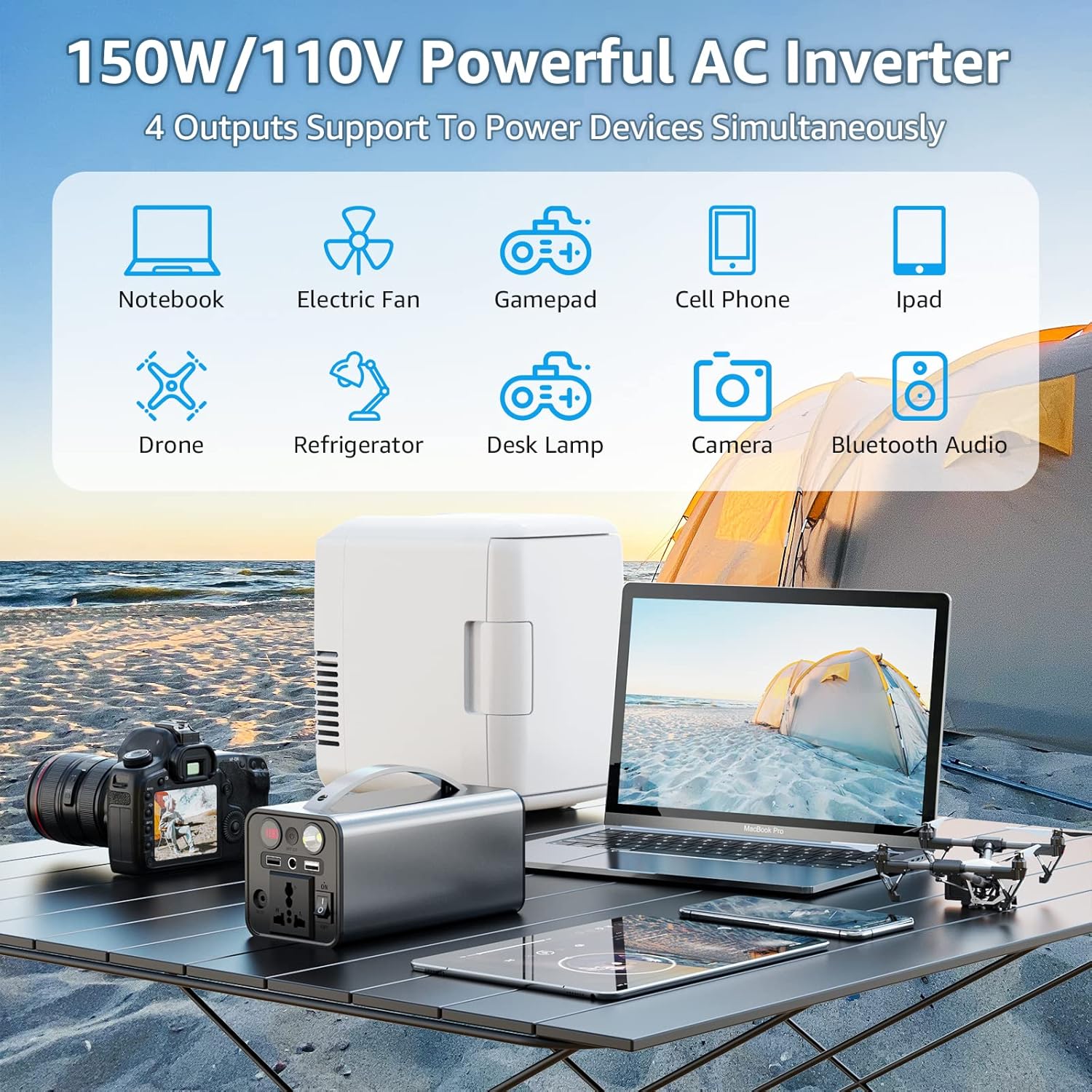 Portable Power Station, Rechargeable Back up Generators for Home use, 150WH Camping Battery with Dual 110V/150W AC Outlet