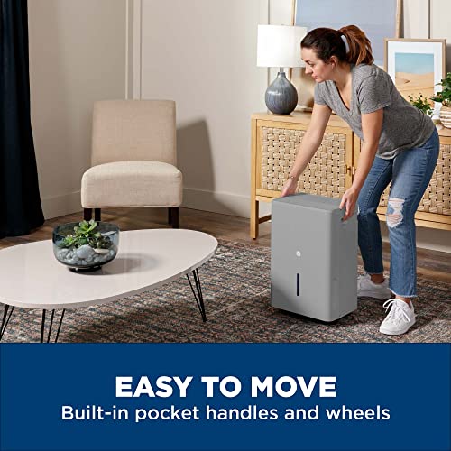 GE Energy Star Portable Dehumidifier 50 Pint, Perfect for Bedroom, Basement & Garage, For High Humidity Areas, Complete with Empty Bucket Alarm