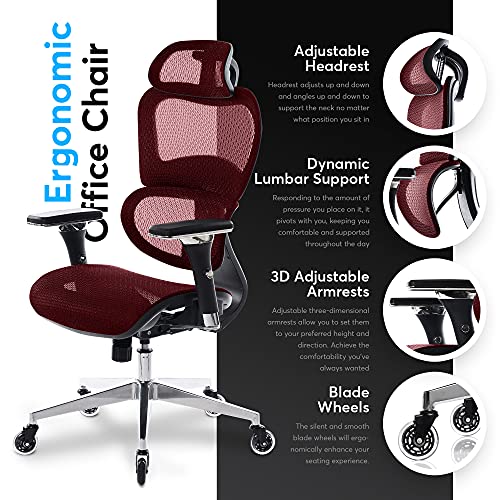 Oline ErgoPro Ergonomic Office Chair, Rolling Desk Chair with 4D Adjustable Armrest, 3D Lumbar Support, Blade Wheels