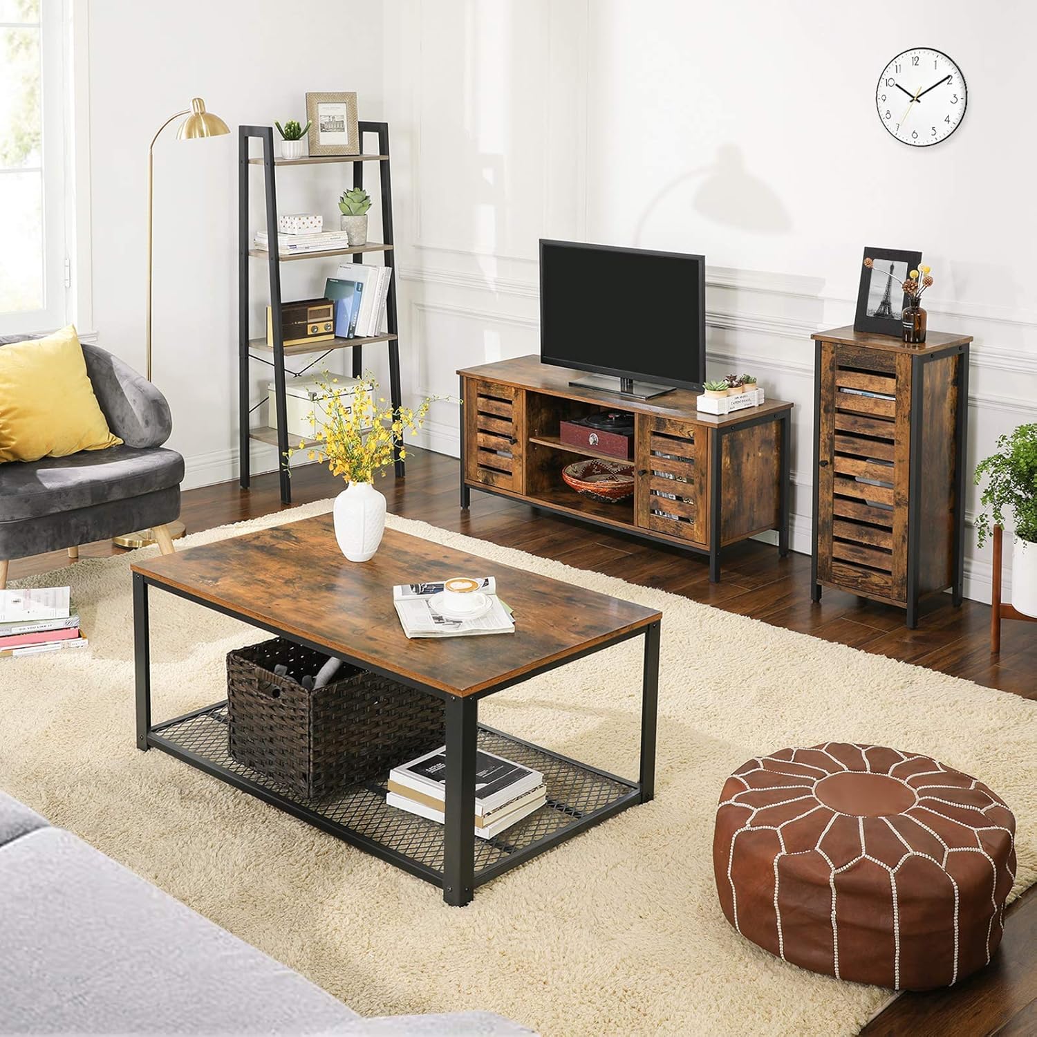 VASAGLE TV Stand for 50 Inches TV, TV Console Table with Storage Shelves, Cabinet with Storage, Louvered Doors, Entertainment Center for Living Room