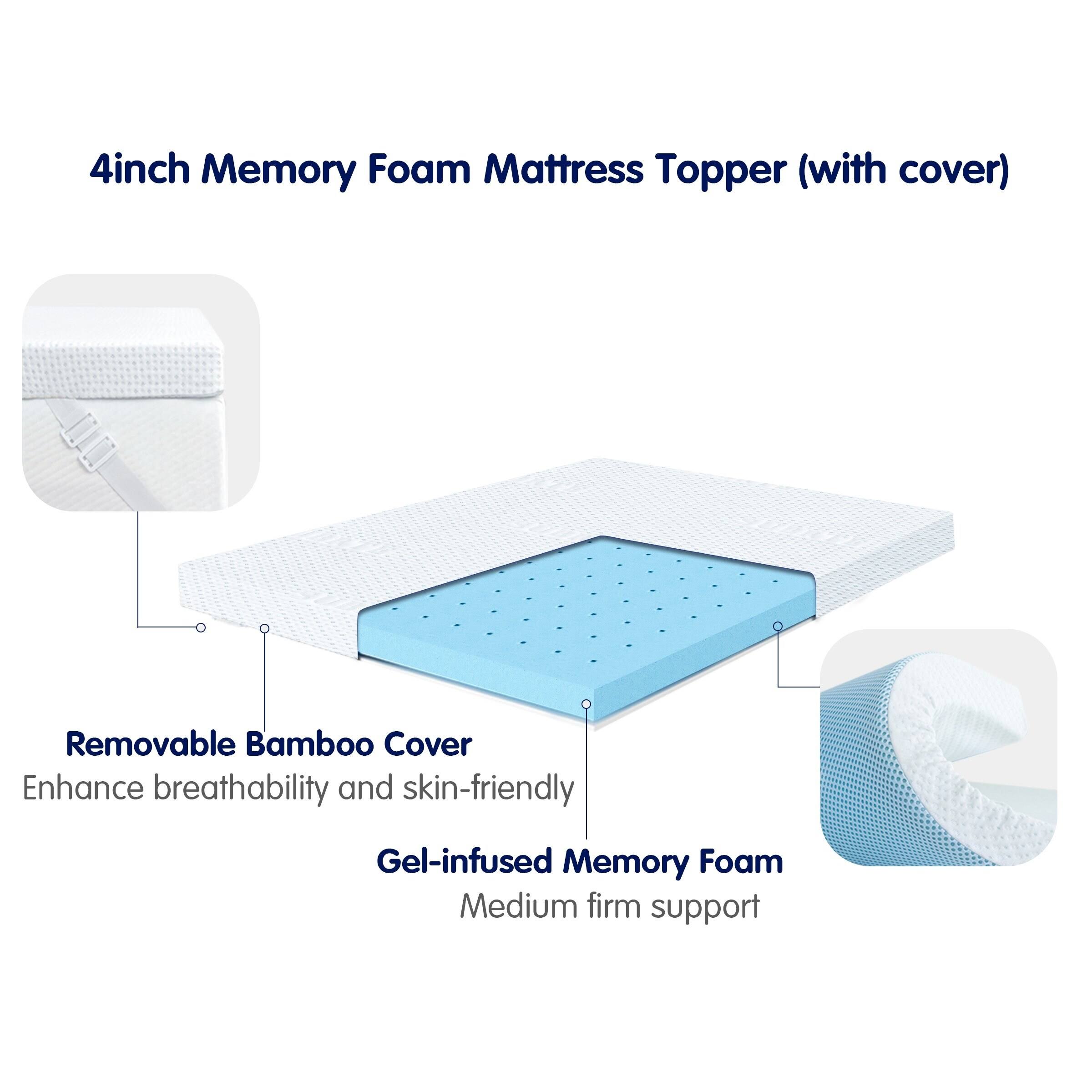 Subrtex 2,3, or 4 Inches Gel-Infused Memory Foam Bed Mattress Topper - Queen- with Cover - 2 inch