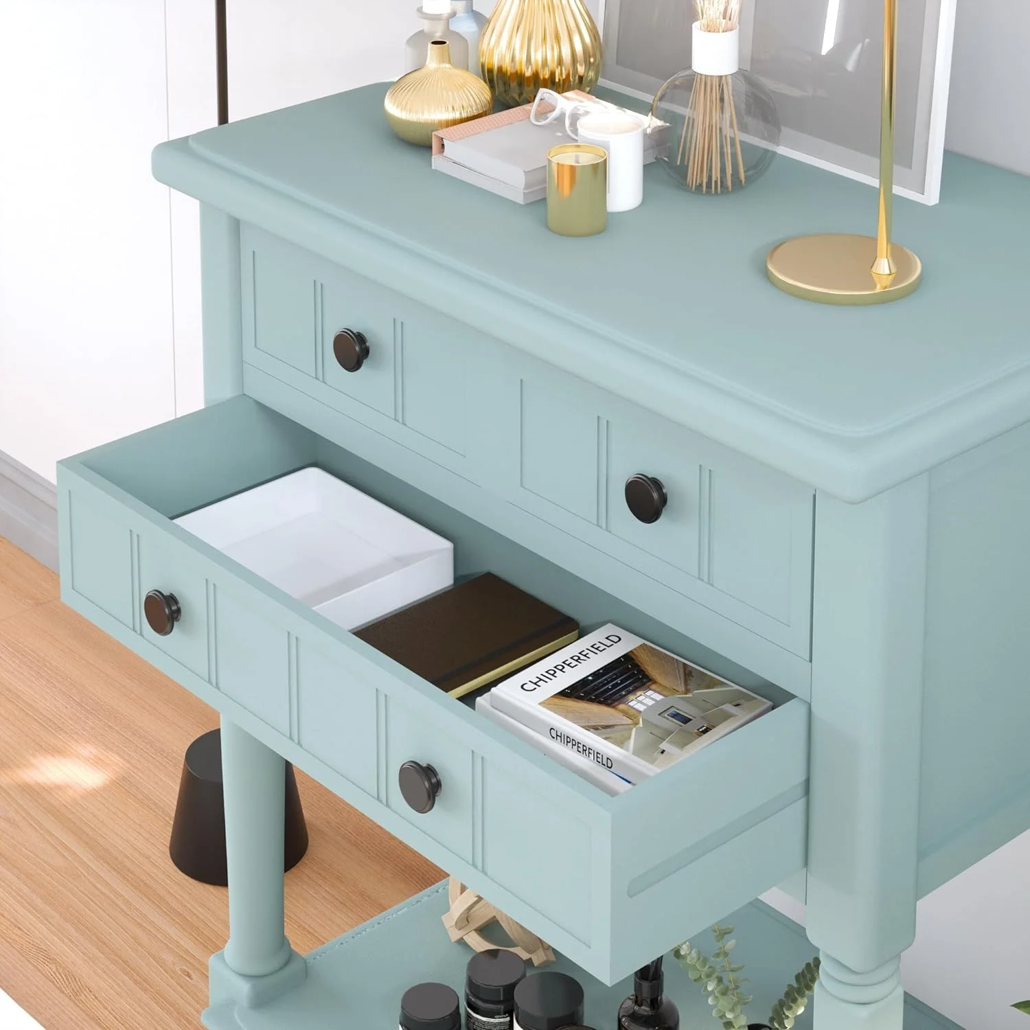 Console Tables For Entryway - Solid Wood Navy Blue 26” Entryway Table With Storage - Hallway Table For Entryway & Three Drawers