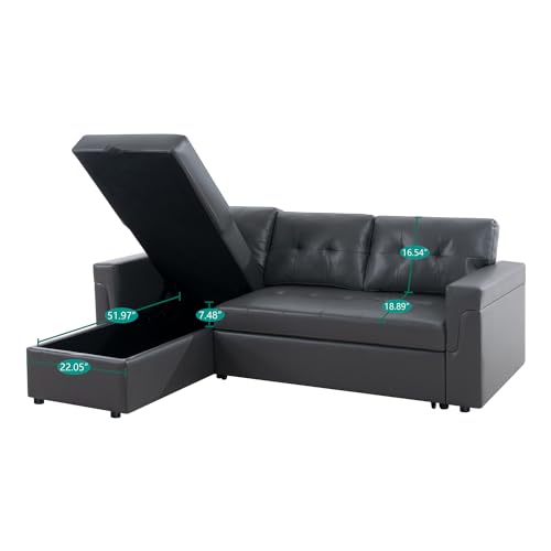 Naomi Home Reversible Sleeper Sectional Sofa Storage Chaise Velvet/Dark Gray