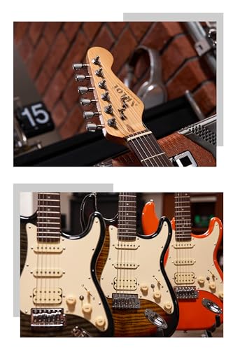 AKLOT Stryde Electric Guitar with Coil-Split: Roasted Maple Neck, Flame Maple Graphic Top, HSS Ceramic Pickups, Beginner Guitar Kit with 10W Amp