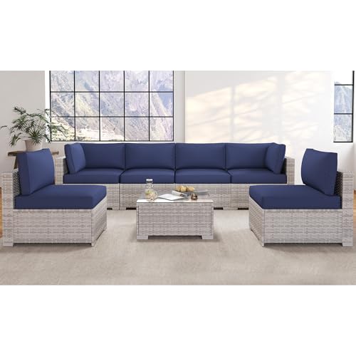 KIGOTY Patio Furniture Set 7 Pieces Conversation Sets, Outdoor Sectional Sofa