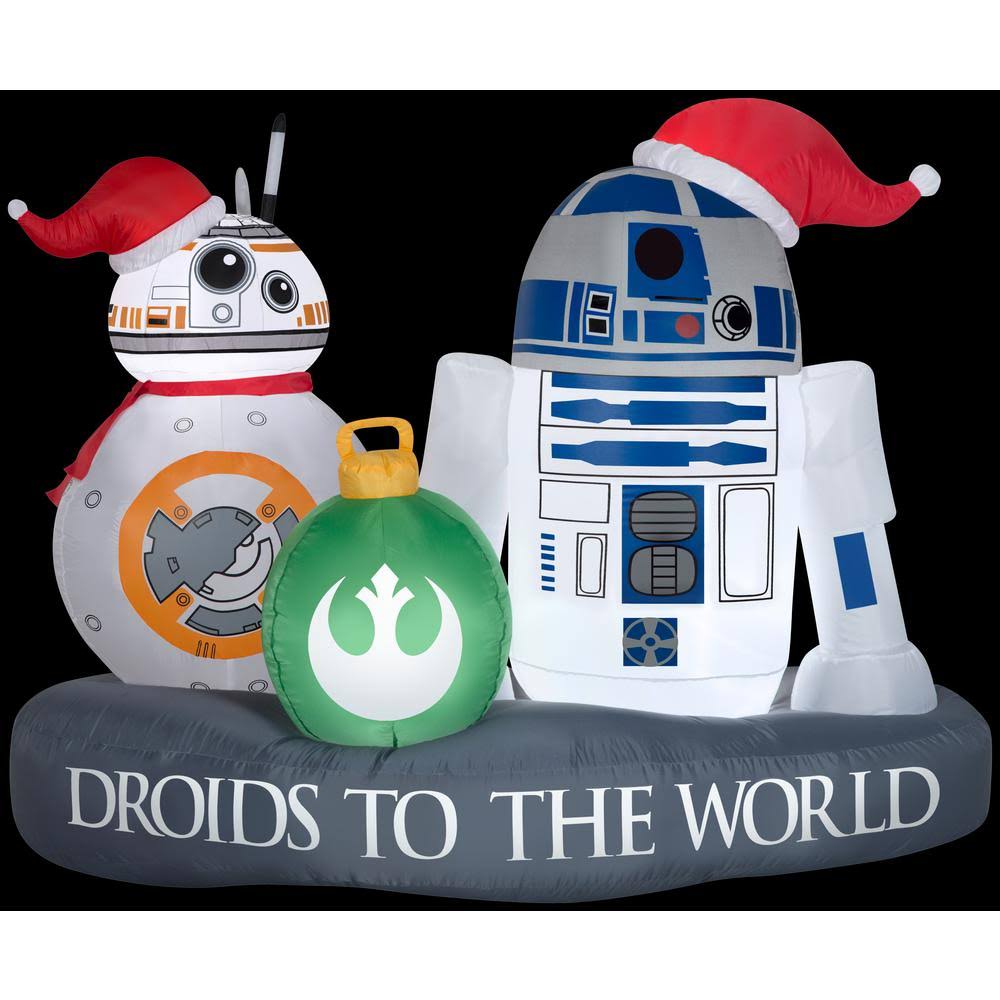5& Wide Airblown Stylized R2-D2 and BB-8 Droid to The World Scene Star Wars Christmas Inflatable