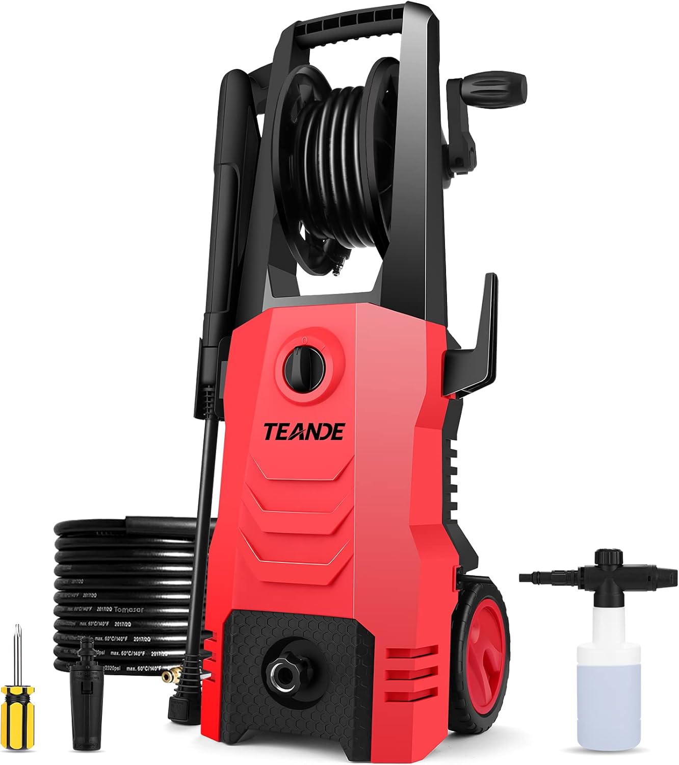 Electric Pressure Washer Power Washer TEANDE Power Washer Electric Powered with Adjustable Spray Nozzle Foam Cannon Hose Reel Great for Cars Fences