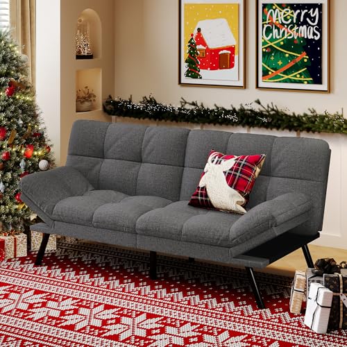 71" Convertible Futon Sofa,Faux Leather Futon Couch Bed,Sleeper Sofa Bed,Memory Foam Modern Folding Small Loveseat for Living Room,Office,Apartment