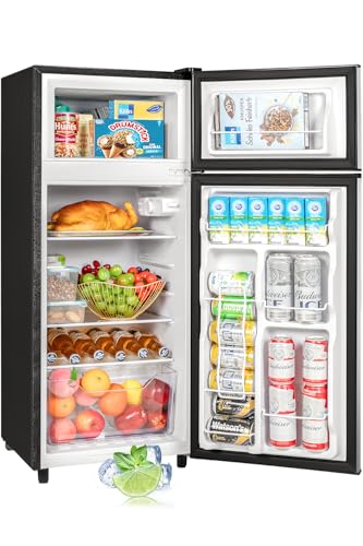 Double Door Refrigerator with Freezer, 4.5 Cu.Ft, Small Fridge with Freezer, 7 Settings Temperature Adjustable