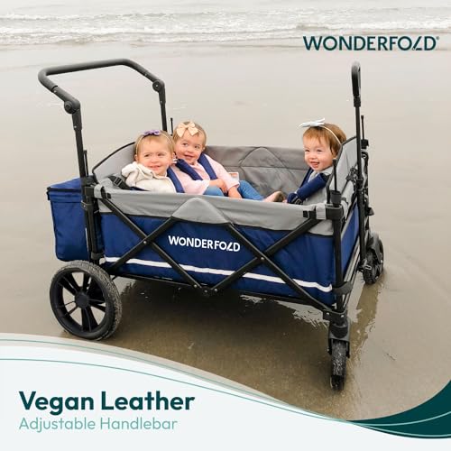 WONDERFOLD X4 Push & Pull Stroller Wagon (4 Seater) - Collapsible Wagon Stroller with Seats with 5-Point Harnesses, Adjustable Push Handle