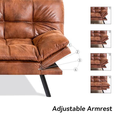 71" Convertible Futon Sofa,Faux Leather Futon Couch Bed,Sleeper Sofa Bed,Memory Foam Modern Folding Small Loveseat for Living Room,Office,Apartment