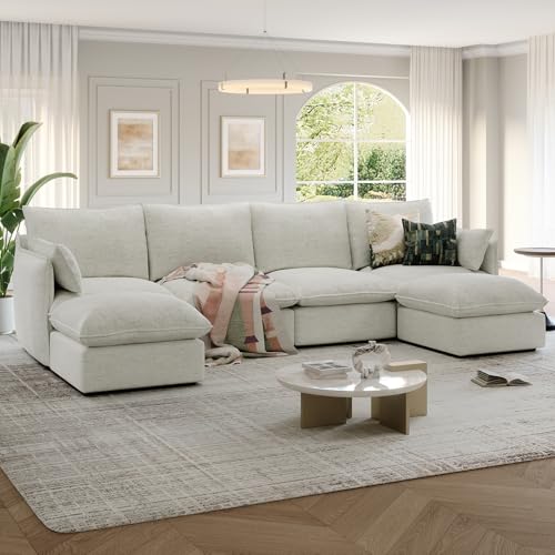 Cloud Modular Sectional Sofa, Waterproof Down Filled Sectional Sofas, High Backrest V Shaped 5 Seater Sectional Couches for Living Room