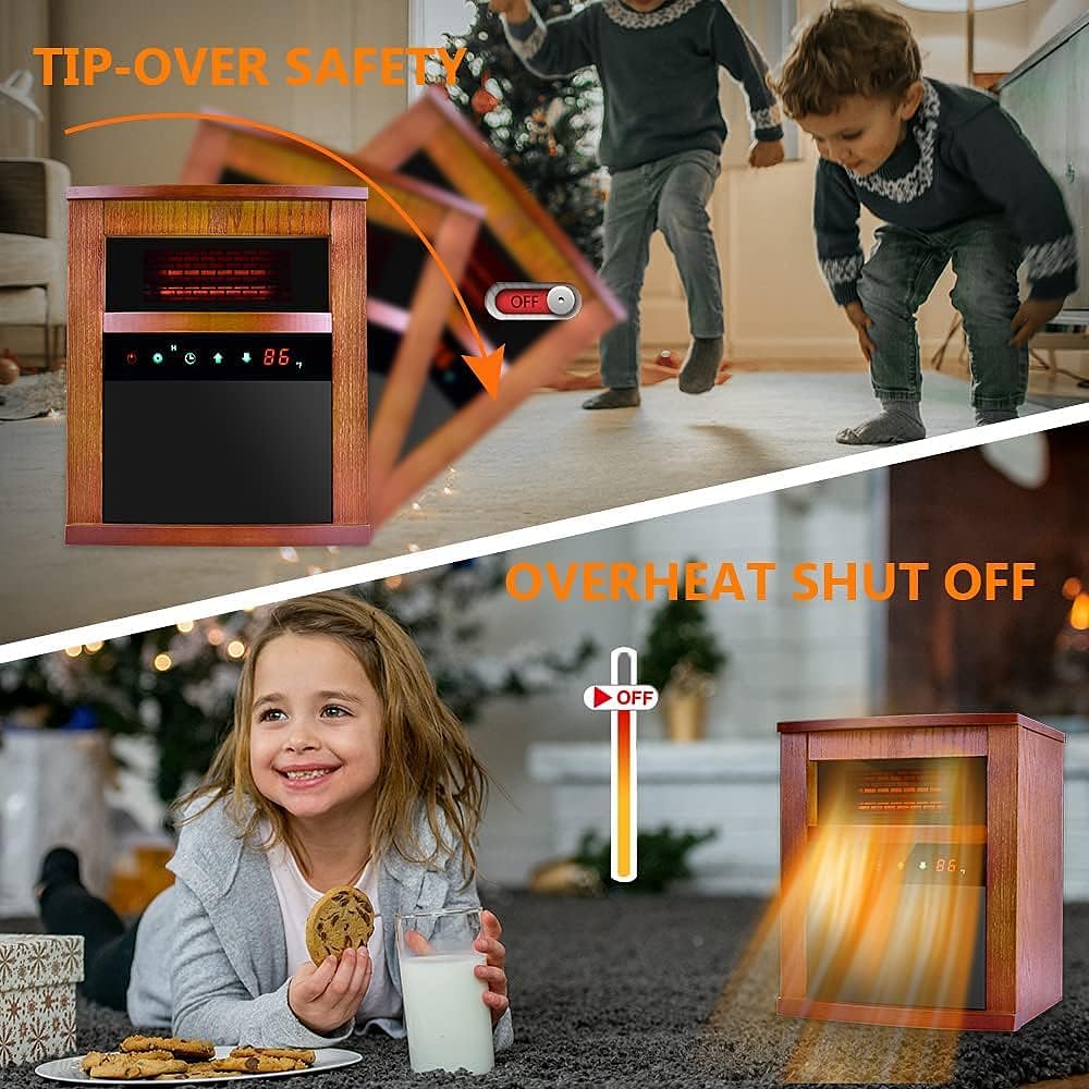 Air Choice Electric Space Heater, 1500W Infrared Heater w/ 3 Heating Mode, Thermostat, Remote Control & 12h Timer