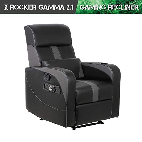 X Rocker Gamma Recliner Gaming Chair, 2.1 Bluetooth Audio System, Headrest Mounted Speakers, Built-in Footrest and Cupholder, 718001
