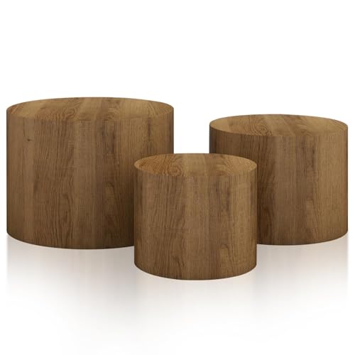 Vikiullf Nesting Coffee Table Set of 3, Round Wooden Coffee Tables, Modern Circle Table for Living Room, Bedroom, Accent Side Table