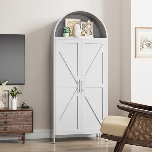 Tall Kitchen Pantry Cabinet, Metal Display Storage Cabinets with 4 Doors/2 Drawers for Kitchen Home Office Living Room, Assembly Required