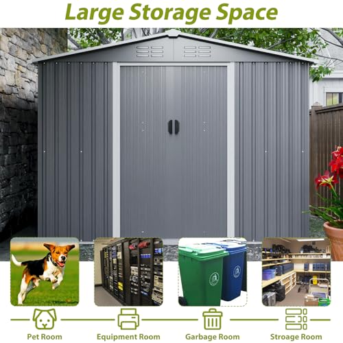 6x4 ft Small Outdoor Metal Storage Shed with Floor Frame & Lockable Door, Heightened Entry Garden Tool Shed for Backyard, Durable Galvanized Steel