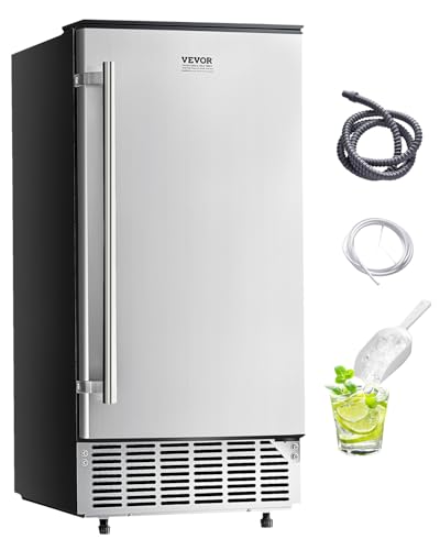 VEVOR Under Counter Ice Maker Machine, Crescent Ice, 25 Lbs/Day Stainless Steel Built in Ice Maker with Reversible Door