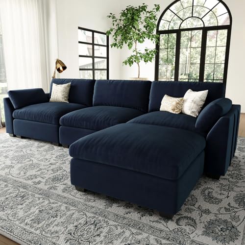 Belffin Extra Large Modular Sectional Sofa,106.3" 4-Seater L Shaped Couch,Velvet Convertible Sectional Couches for Living Room