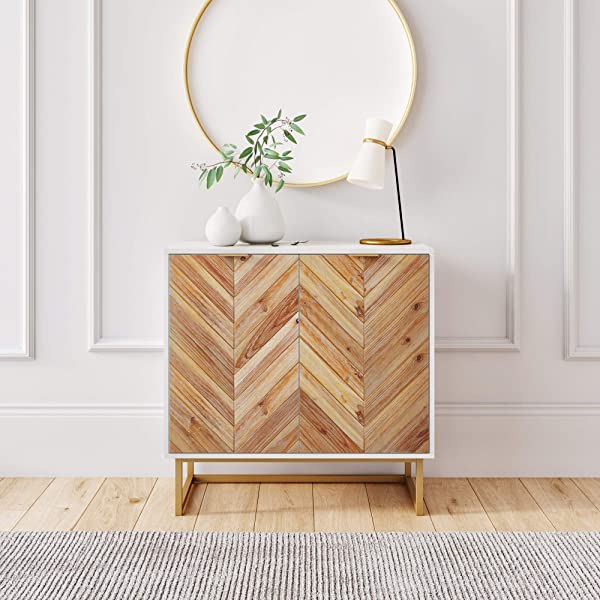 Nathan James Enloe Modern Storage, Free Standing Accent Cabinet with Doors in a Rustic Fir Wood Finish Powder-coated Metal Base for Hallway