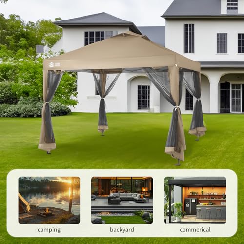CROWN SHADES Gazebo 10x10 Pop Up Canopy with Mosquito Netting, Screen Tent with 4 Ropes, 8 Stakes, 4 Sandbags and Wheeled Storage Bag
