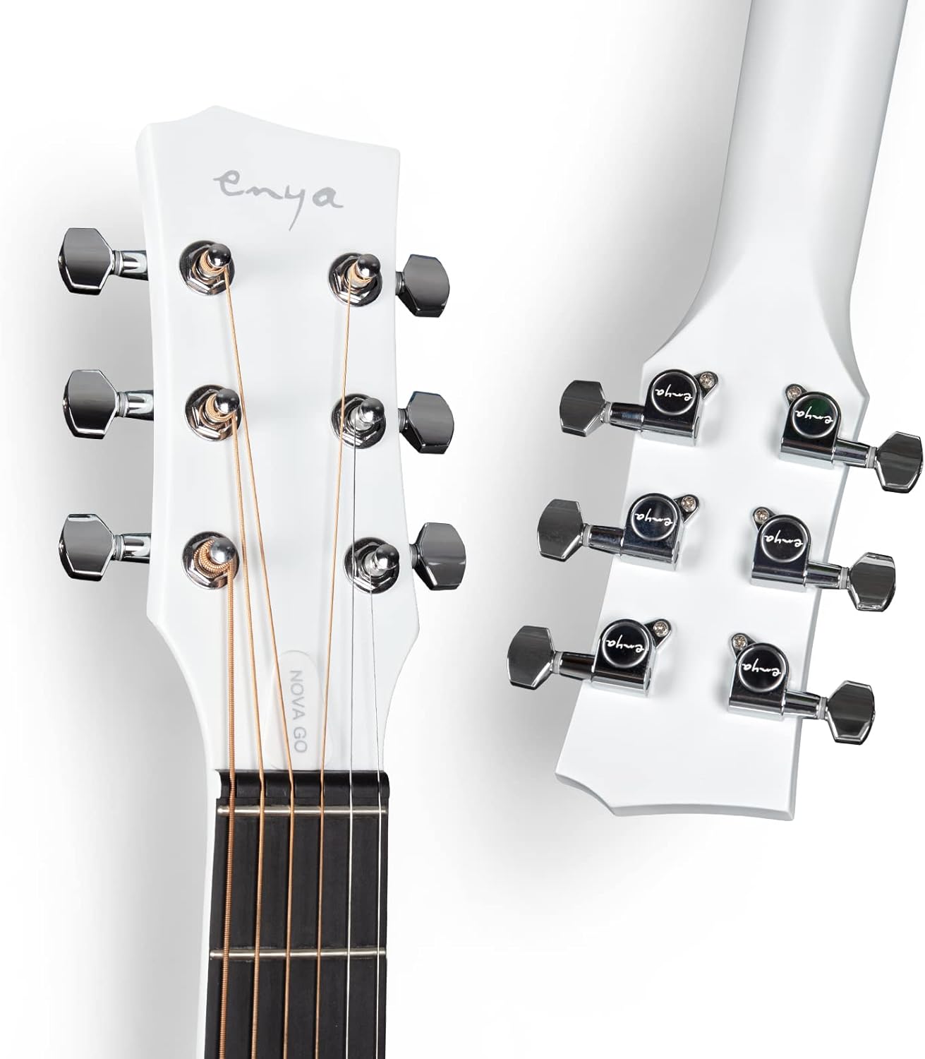 Enya NOVA Go SP1 Carbon Fiber Acoustic Electric Guitar with Smart AcousticPlus 35 Inch Travel Acustica Guitarra Starter Bundle Kit(White) & Enya