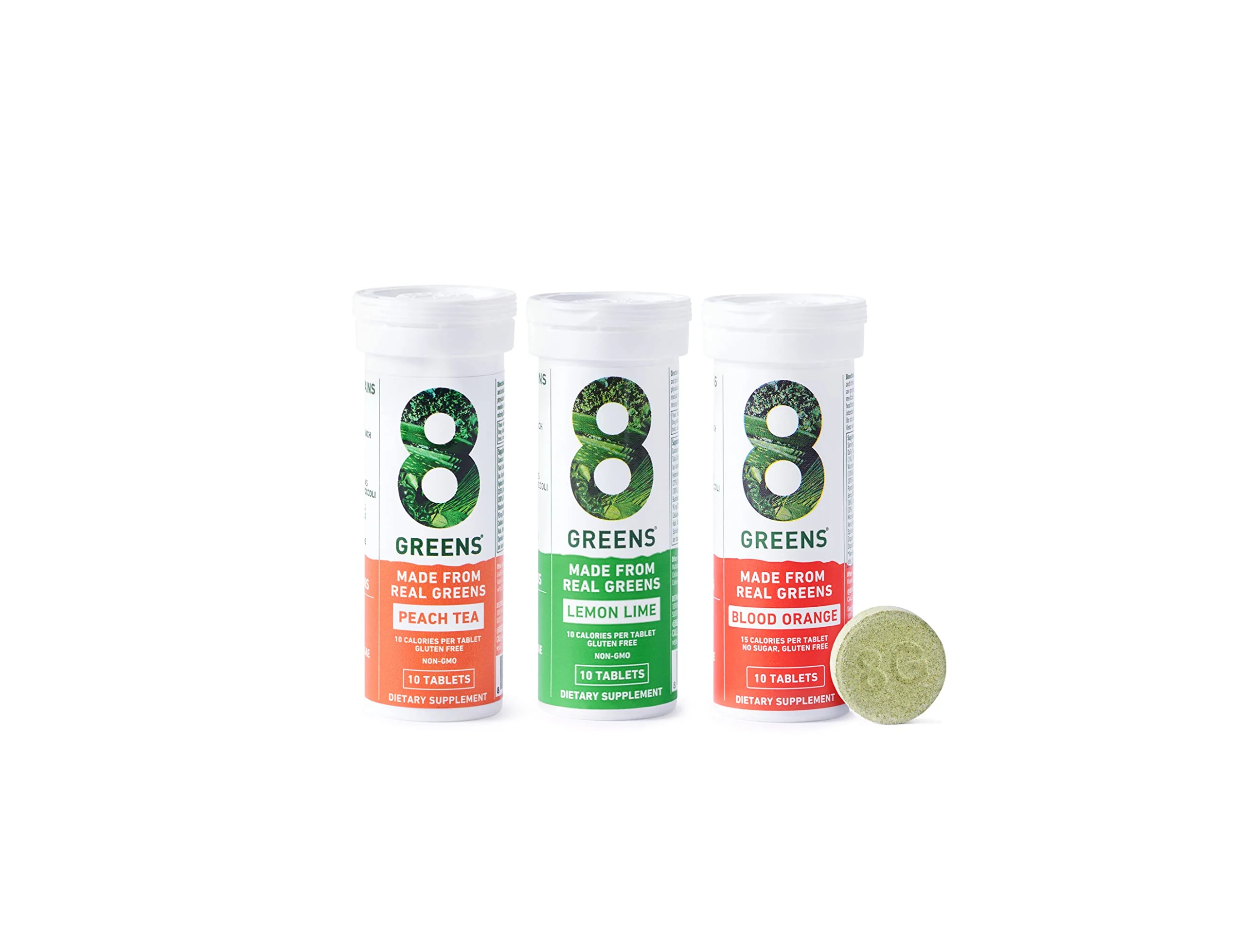 8Greens Lemon & Lime, Blood Orange, Peach Variety Pack - Daily Super Greens Vitamins for Energy & Immune Support, Greens Powder (Pack of 3 Tubes